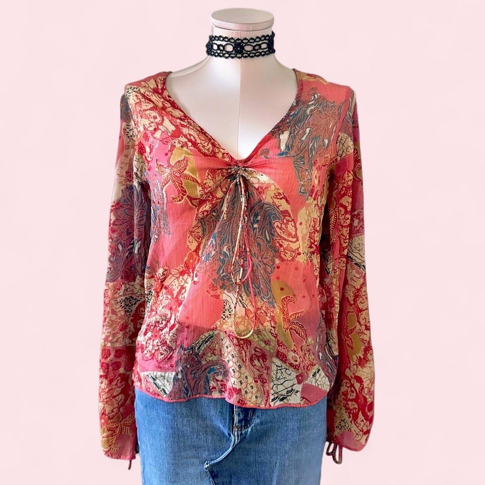 Vibrant Sheer long sleeve blouse